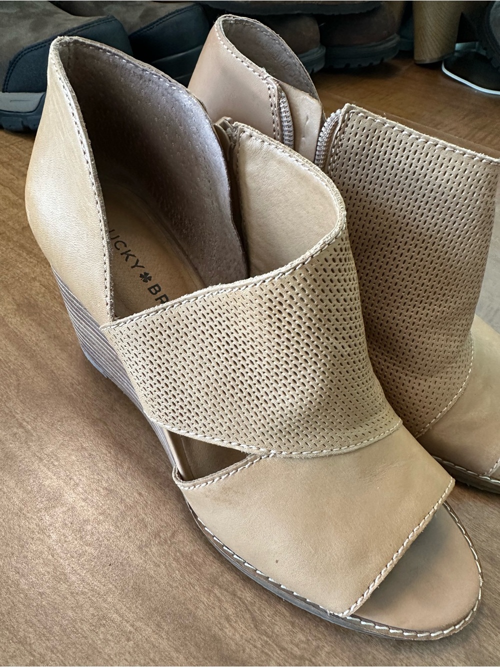 Lucky Brand Tan Peep-Toe Ankle Booties